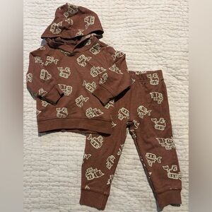 Carter’s 18M Boys Hoodie & Jogger Set – Brown Robot Print – Matching Set